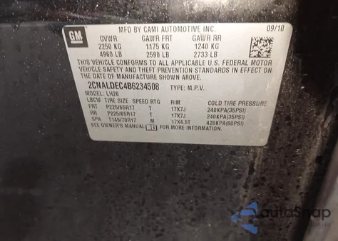 2011 Chevrolet Equinox 1Lt from USA, damaged, VIN 2CNALDEC4B6234508